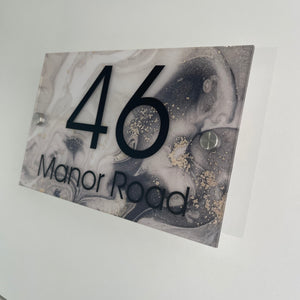 Grey Marble Effect House Sign Plaque Door Number Personalised Name Acrylic Rectangle