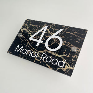 thumbnail interactive-video image 1 of Modern Marble House Sign Plaque With Glass Effect Acrylic – Personalised Door Number For Indoor & Outdoor 1 of 9