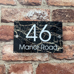 Black Marble Effect House Sign Plaque Door Number Personalised Name Acrylic Rectangle