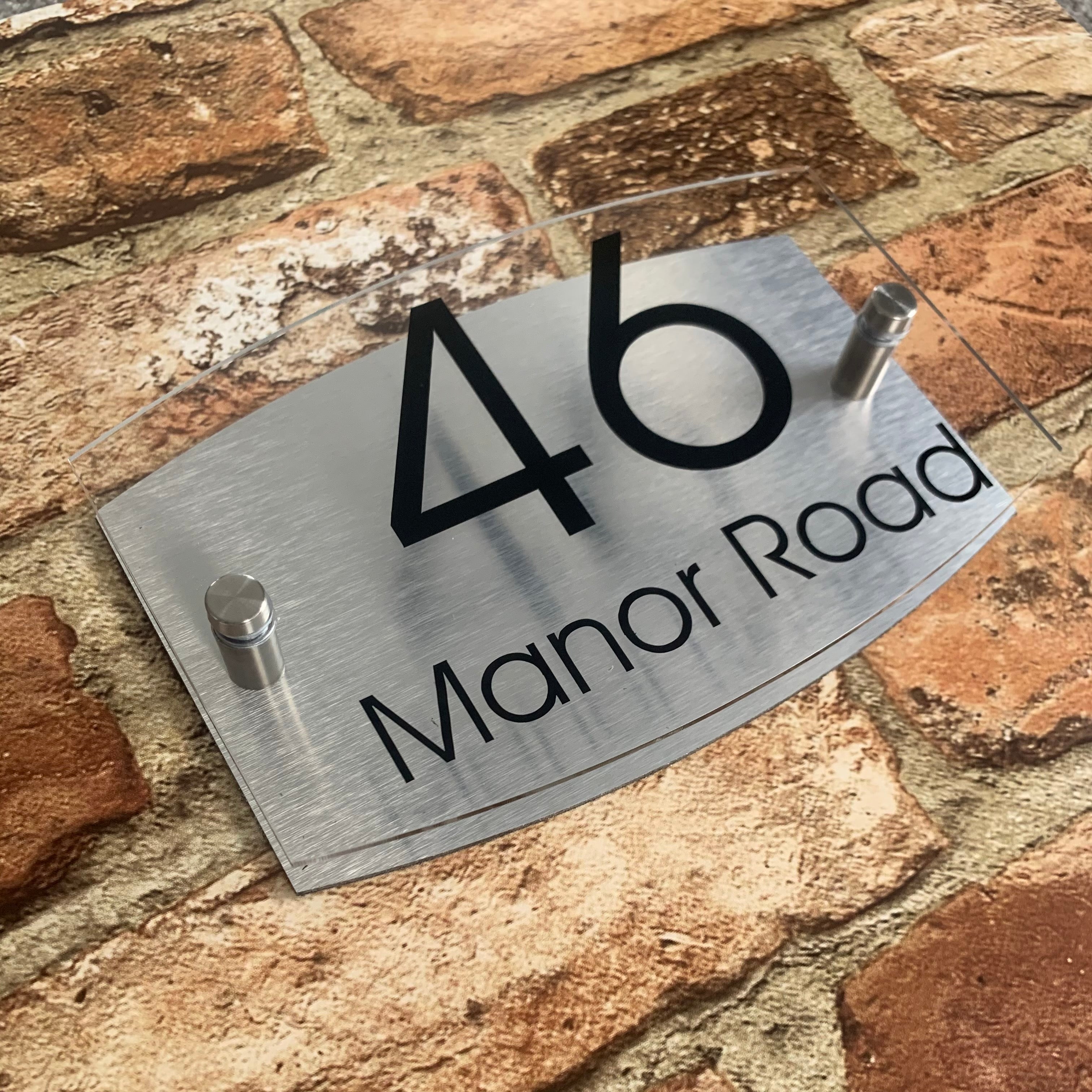 Contemporary House Sign Plaque Door Number Personalised Name Acrylic Curved Top