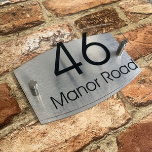 Contemporary House Sign Plaque Door Number Personalised Name Acrylic Curved Top