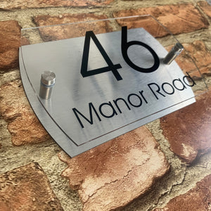 Contemporary House Sign Plaque Door Number Personalised Name Acrylic Curved Side