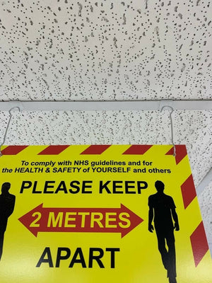 Ceiling Hanging / Wall 3mm Sign 2m social distancing - Keep your distance, shops