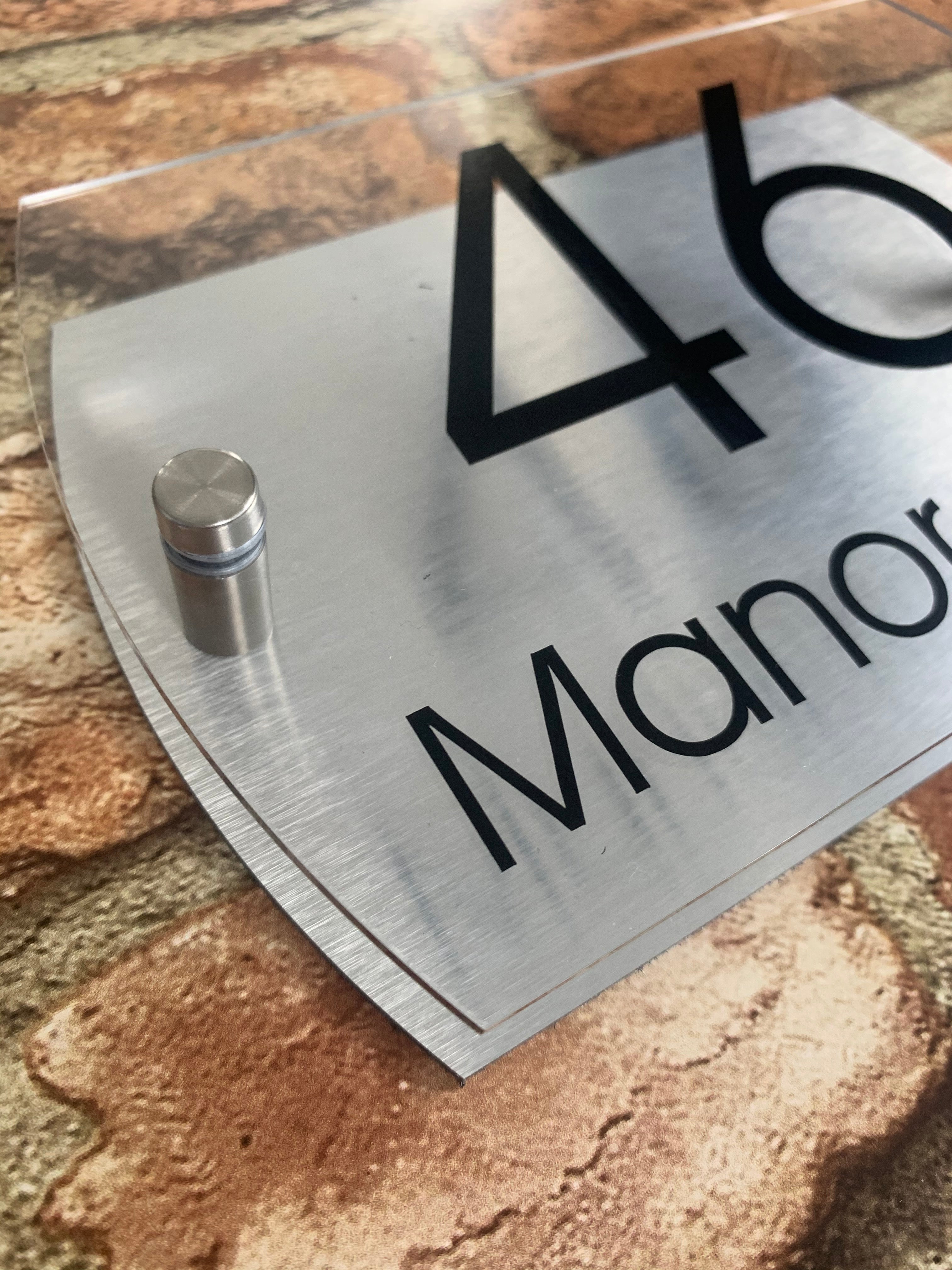 Contemporary House Sign Plaque Door Number Personalised Name Acrylic Curved Side